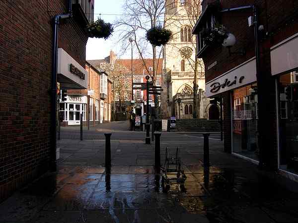 A modern pedestrianised shopping area.