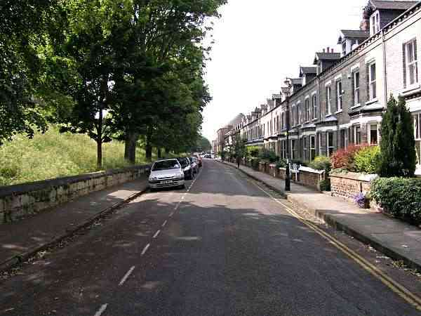 Looking towards Victoria Bar parallel to, and inside the Bar Walls along the site of the inner ditch.
